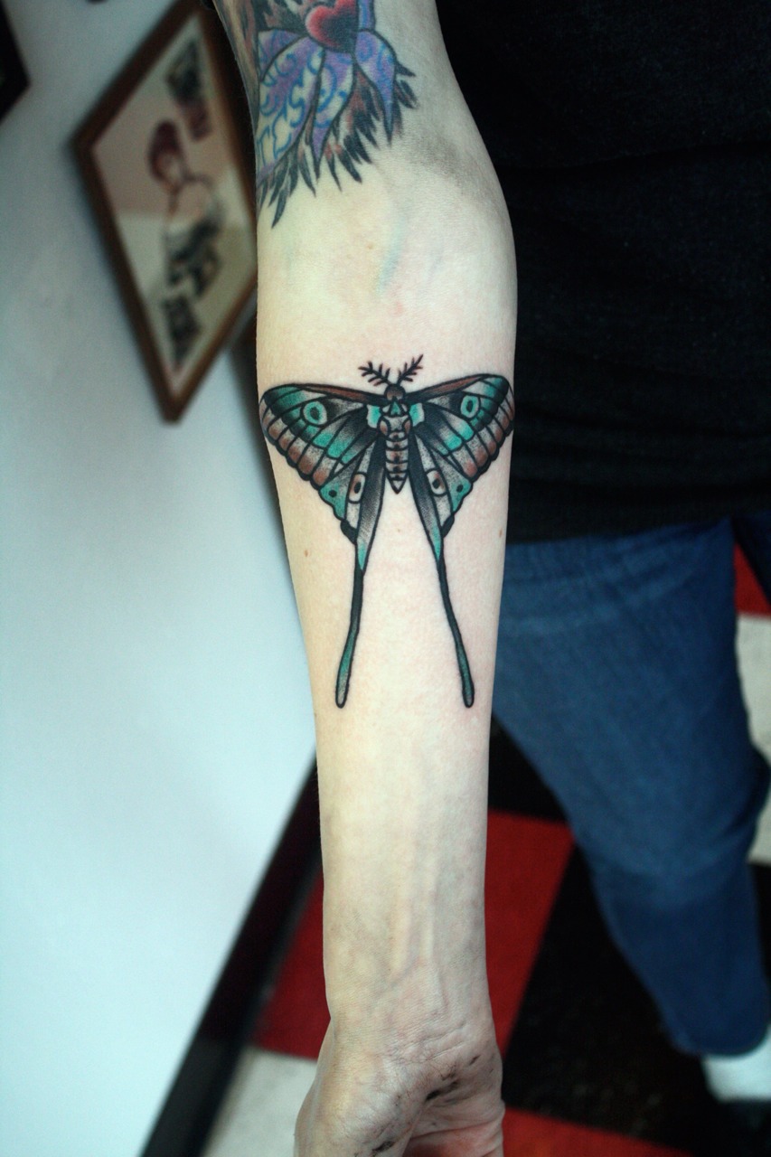 Luna Moth Tattoo On Right Forearm