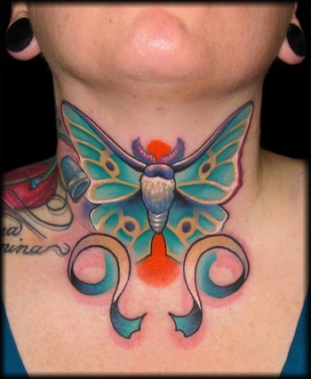 Luna Moth Tattoo On Throat for Women