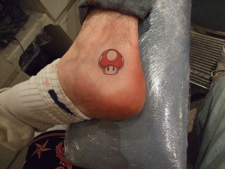 Mario Mushroom Tattoo On Heel For Men