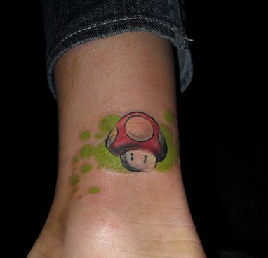 Mario Mushroom Tattoo On Leg For Girls