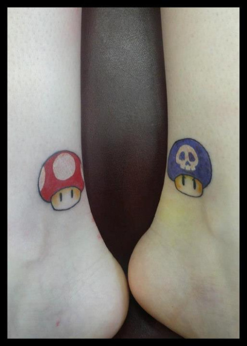 Mario Mushroom Tattoos On Heel