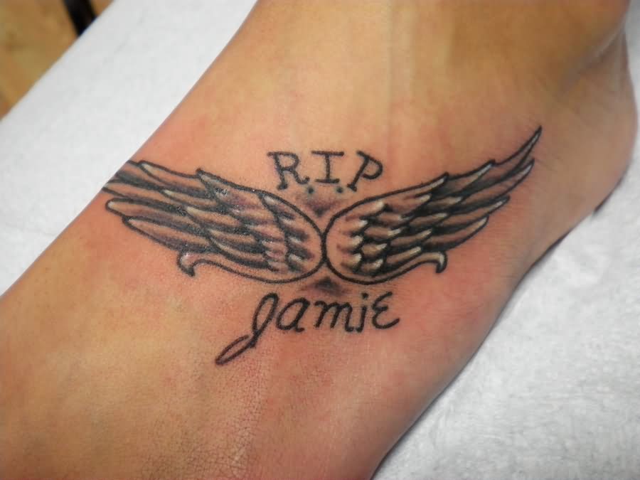 Memorial Angel Wings Wrist Tattoo For Women.