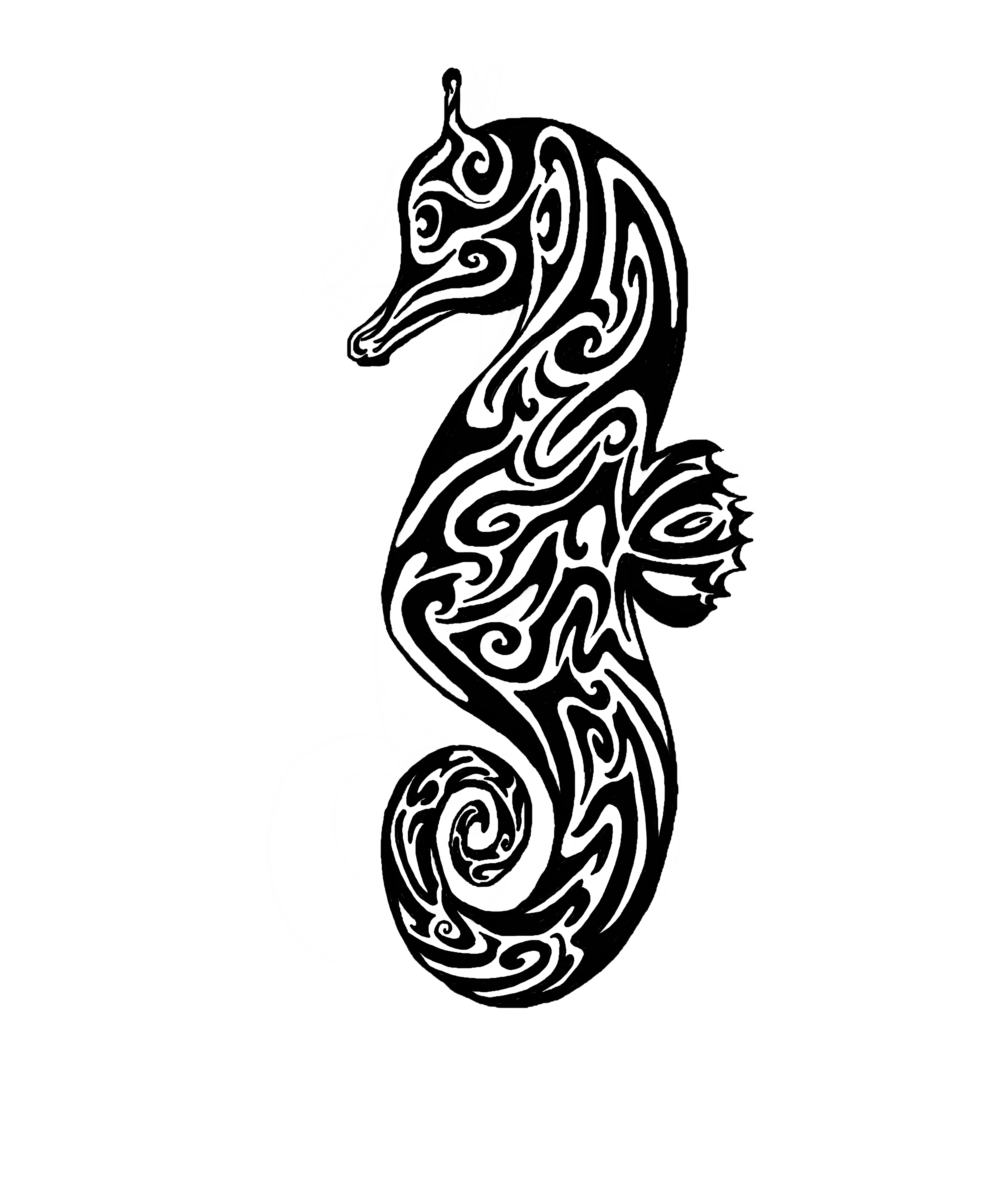 Mind Blowing Black Tribal Seahorse Tattoo Stencil