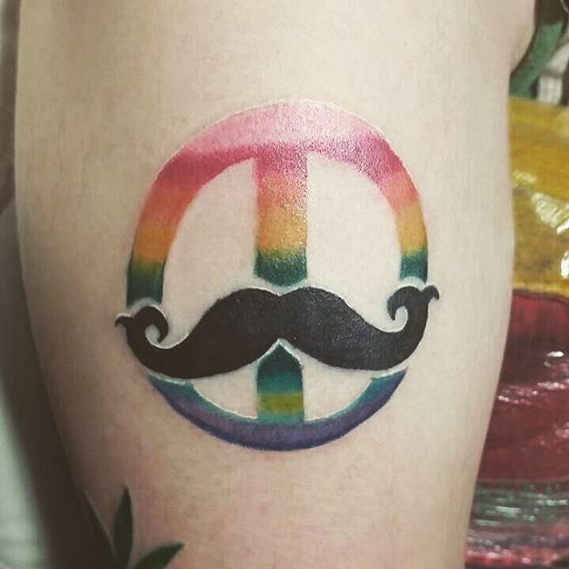 Mustache In Peace Symbol Tattoo Design
