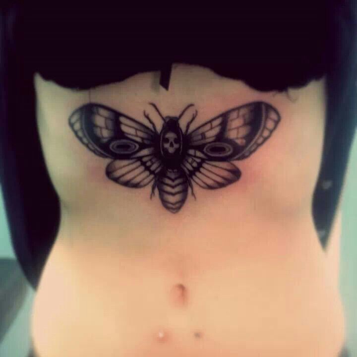 Nice Realistic Moth Tattoo Under Breast