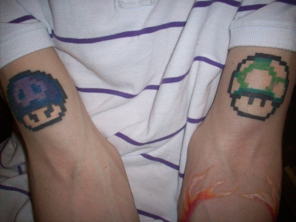 One Up Mario Mushroom Tattoos