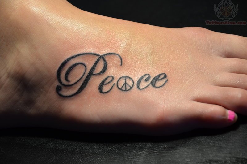 Peace - Black Peace Logo Tattoo On Girl Foot