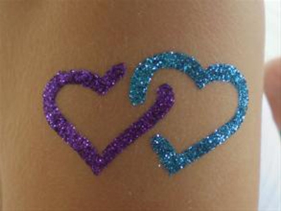 Purple And Blue Glitter Two Heart Tattoo Design