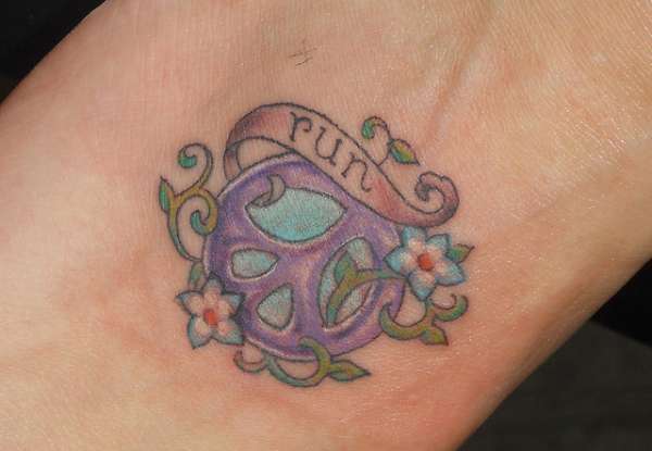 Purple Peace Logo With Flowers And Banner Tattoo Design