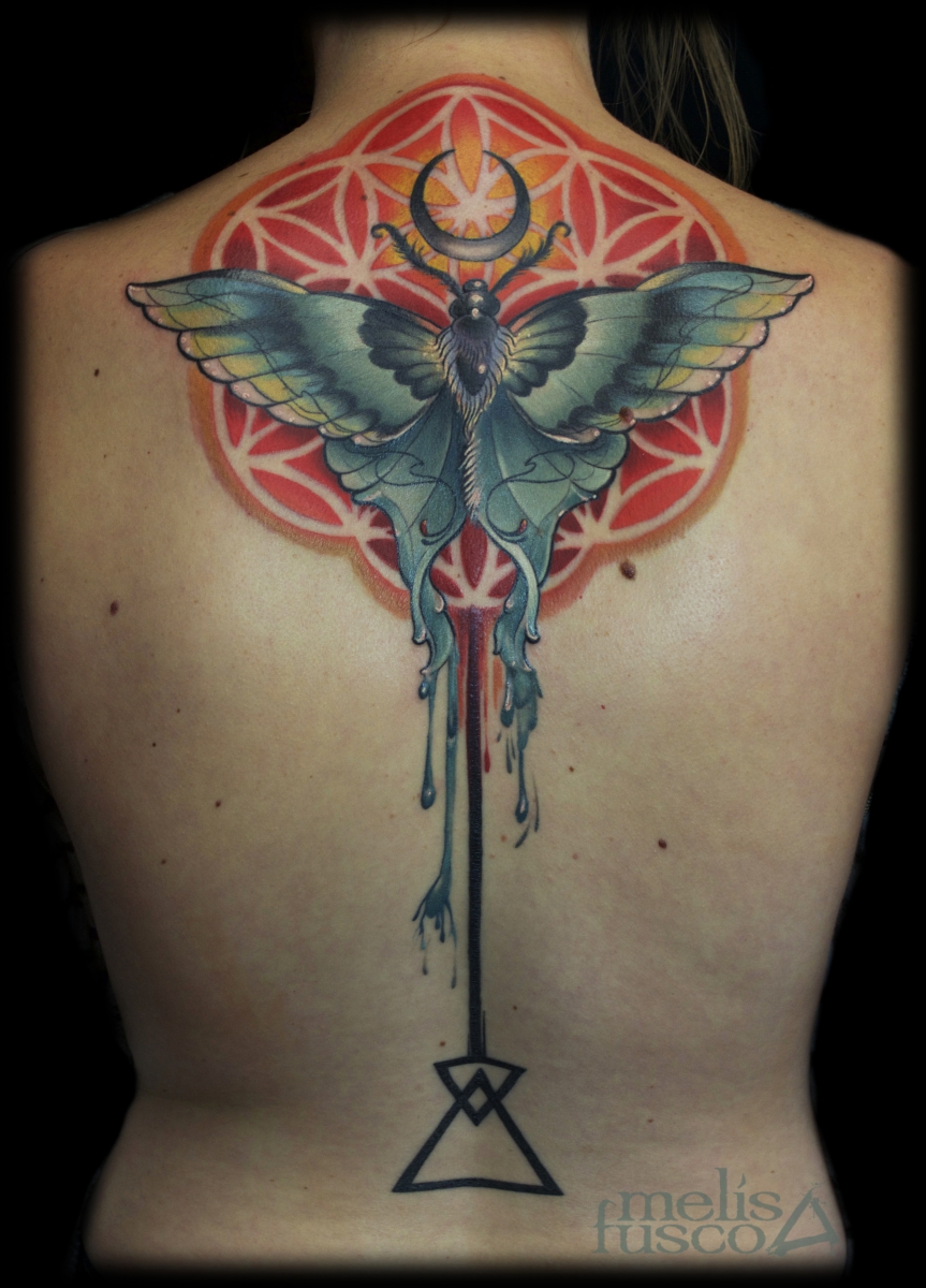 Realistic Moth Tattoo On Back Body