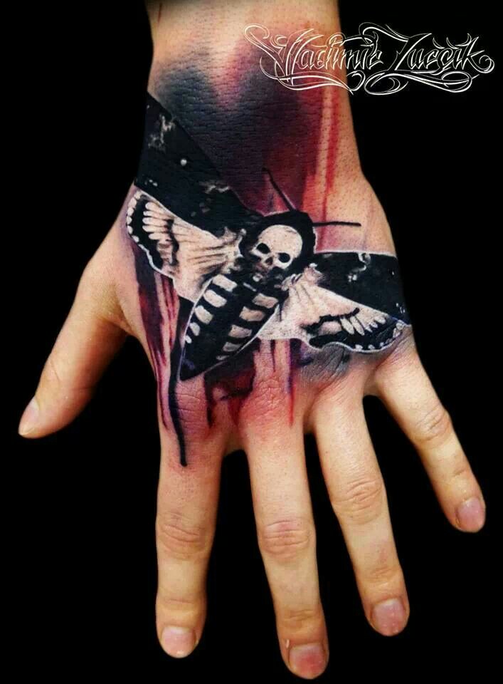 Realistic Moth Tattoo On Left Hand For Girls