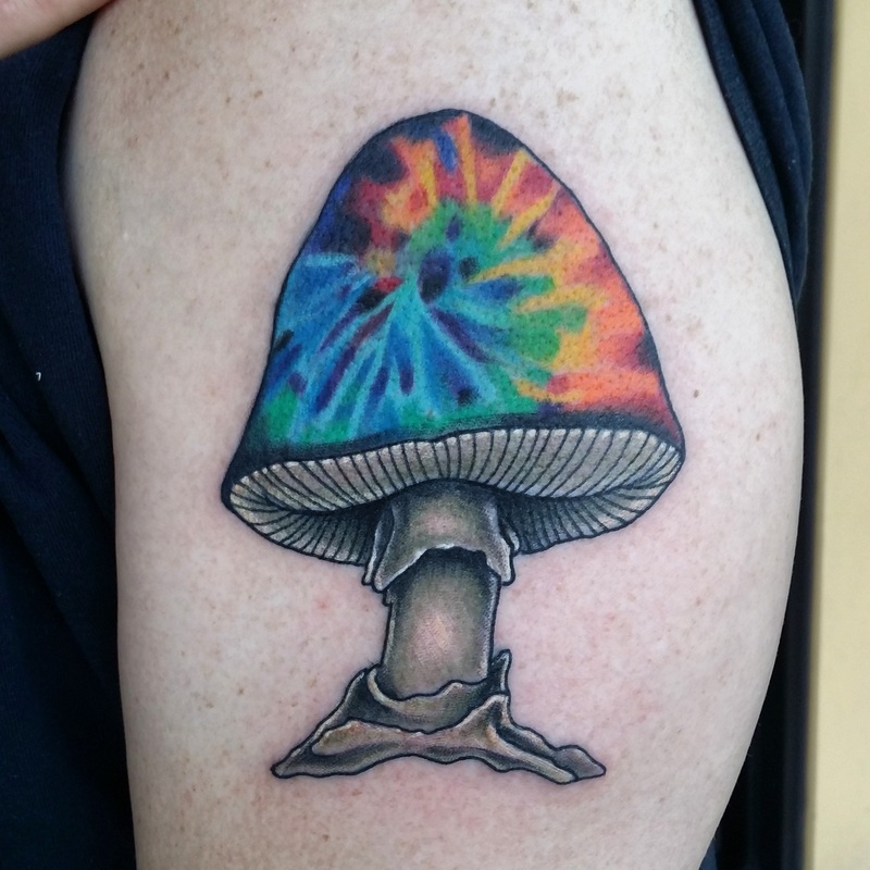 Realistic Mushroom Tattoo On Left Shoulder