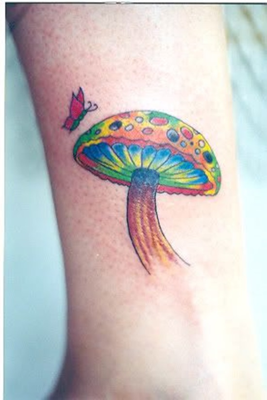 Realistic Mushroom Tattoo On Leg For Men