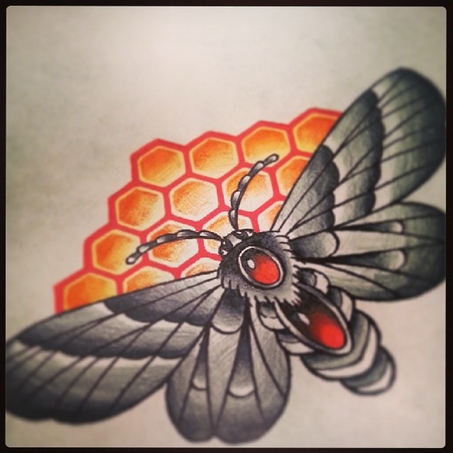Red And Grey Ink Realistic Moth Tattoo Design