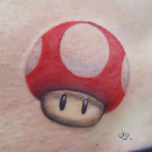 Red And White Mario Mushroom Tattoo by Triscal Goddess