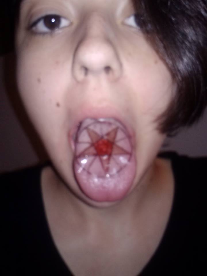Red Pentagram Star Tattoo On Girl Tongue By Ditto Chan