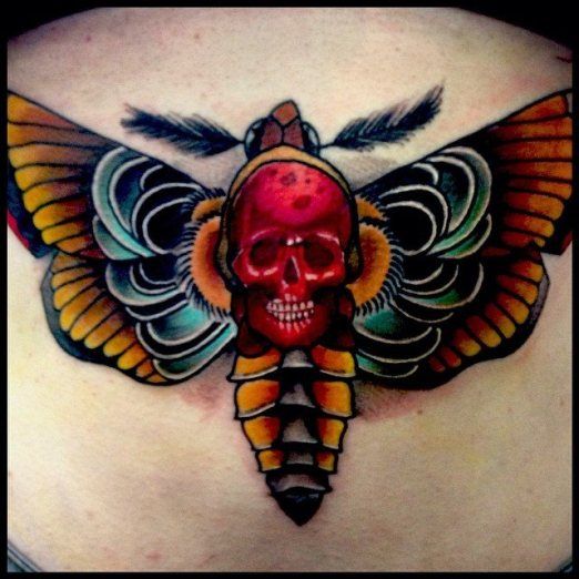 Red Skull In Moth Tattoo Design