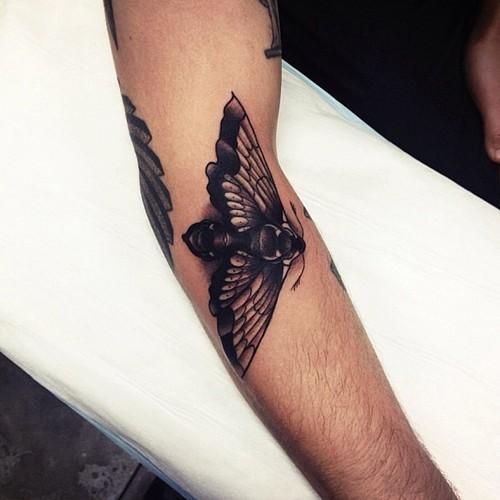Right Arm Simple Moth Tattoo by Pari Corbitt