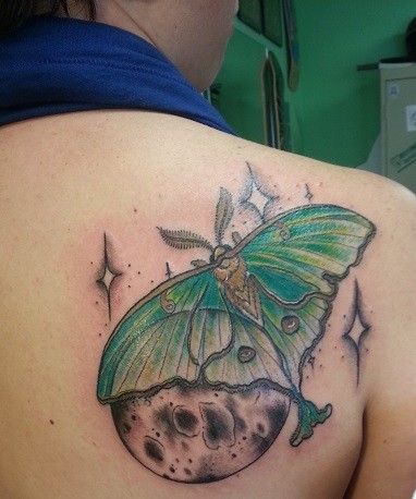Right Back Shoulder Luna Moth Tattoo