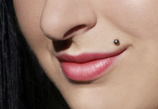 Sexy Girl Have Side Lip Piercing With Silver Stud