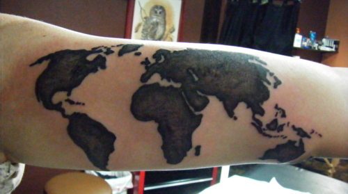 Silhouette World Map Tattoo Design For Half Sleeve