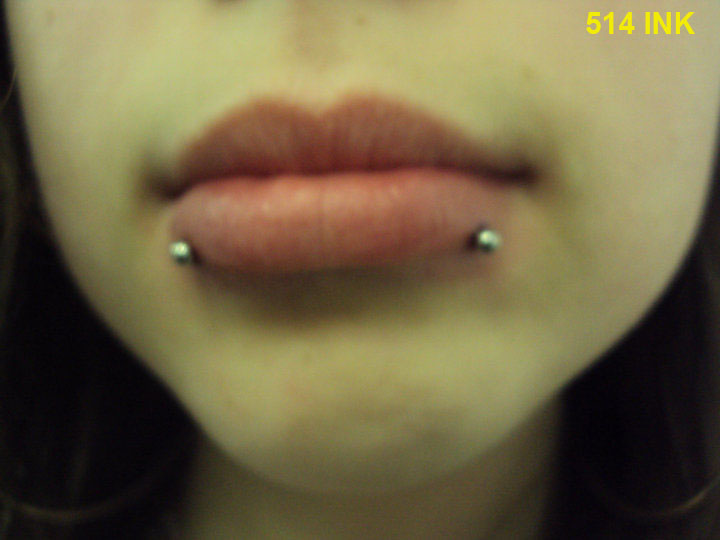 Silver Studs Lower Lip Piercing Picture For Girls
