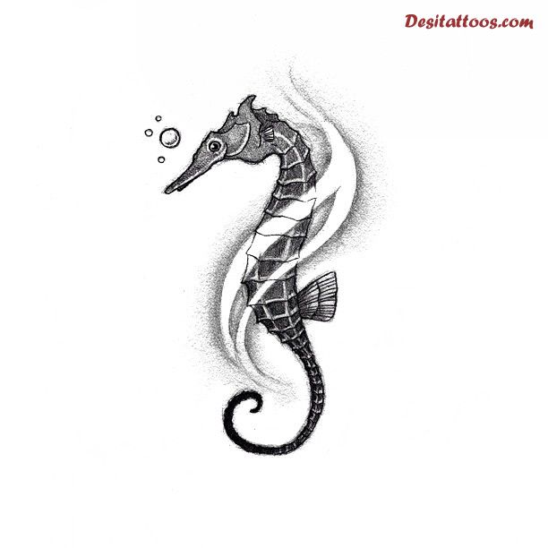 Simple Black Ink Seahorse Tattoo Design