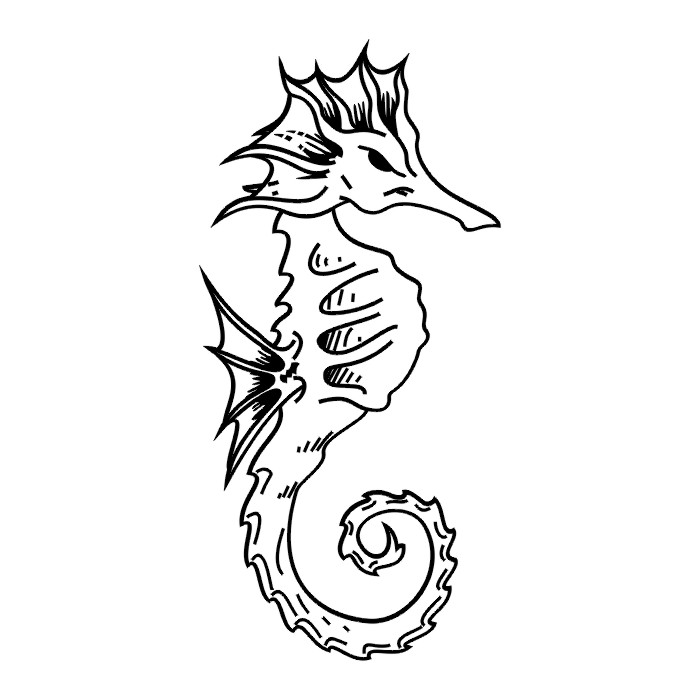 Simple Black Outline Seahorse Tattoo Stencil