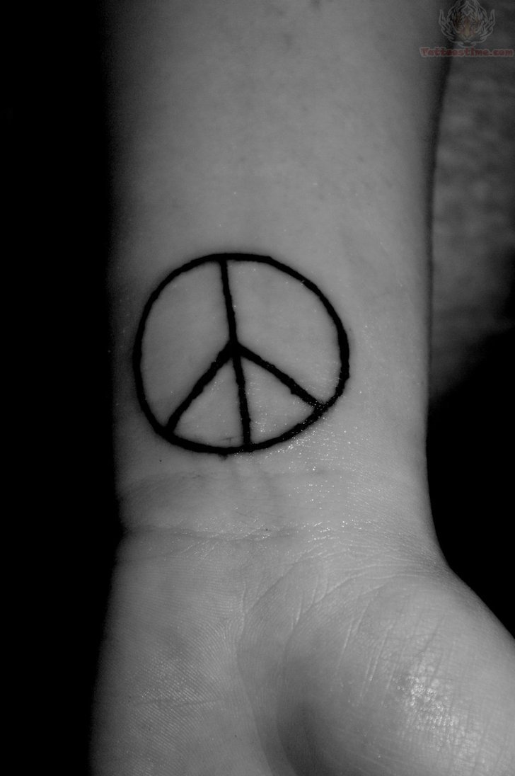 Simple Black Peace Logo Tattoo On Wrist