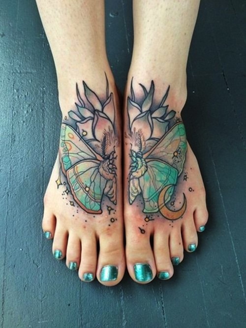 Simple Moth Tattoo On Feet For Girls