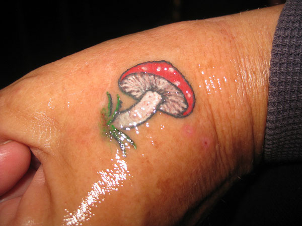 Simple Mushroom Tattoo On Left Hand