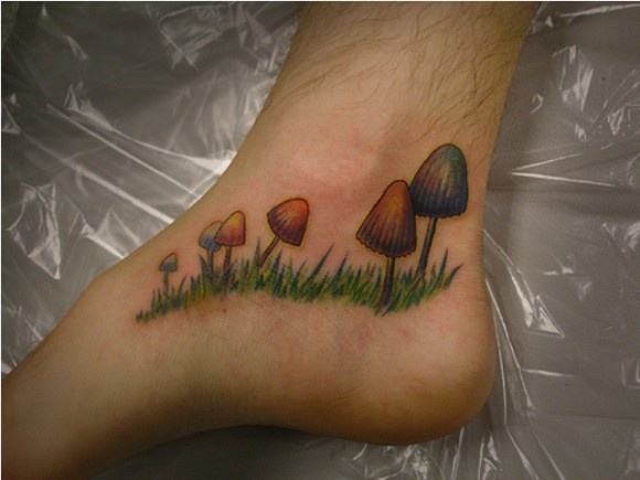Simple Mushroom Tattoos On Foot