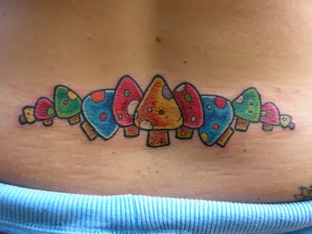 Simple Mushroom Tattoos On Girl Lower Back