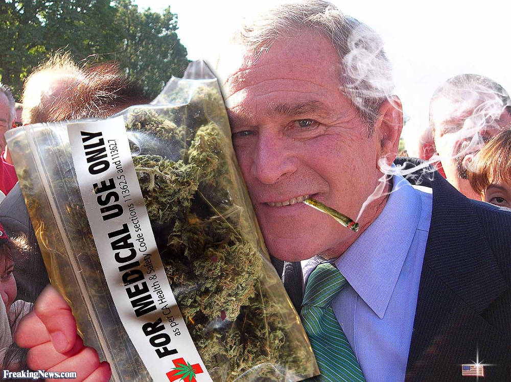 Smoking George Bush With Bag Of Weed Funny Photoshop Picture
