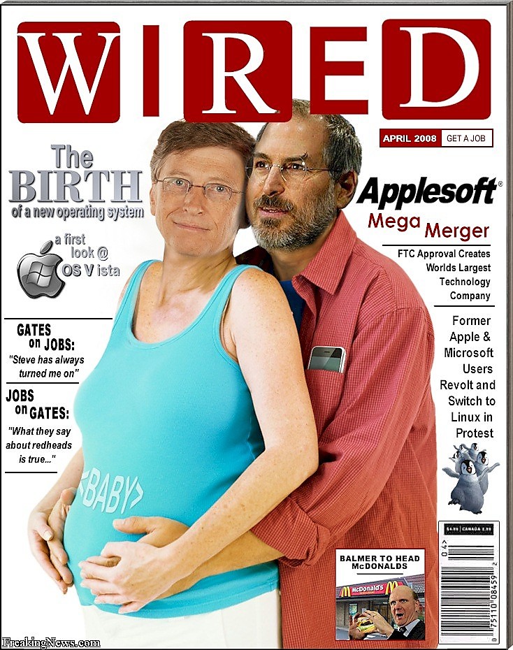 Steve Jobs Loves Bill Gates Funny Magazine Photoshopped Picture