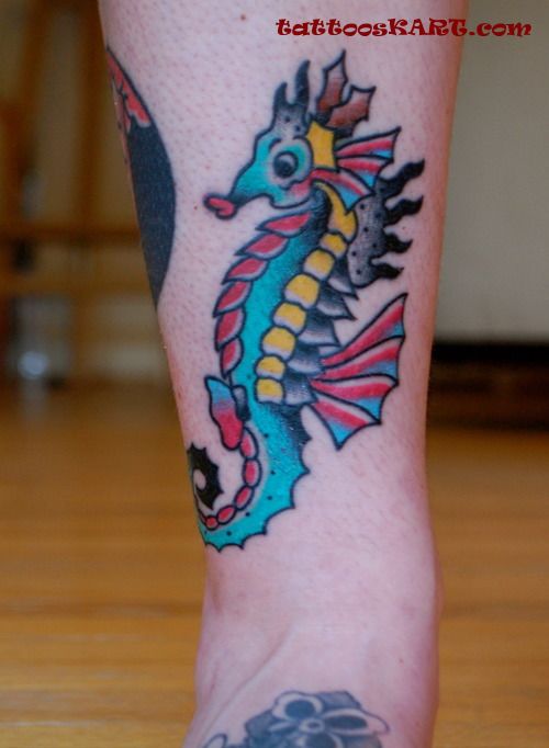 Traditional Seahorse Tattoo Design For Arm