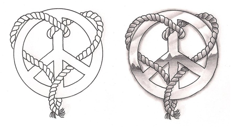Two Peace Logo With Rope Heart Tattoo Design