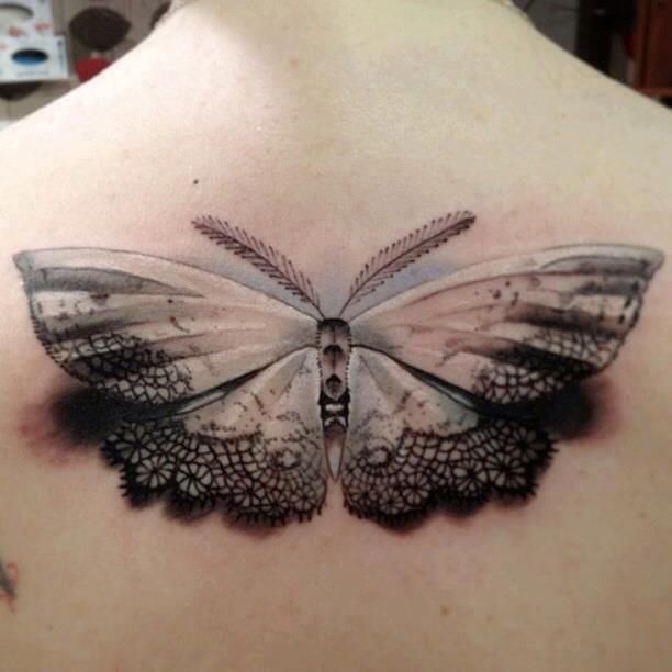Unique 3D Moth Tattoo On Upper Back