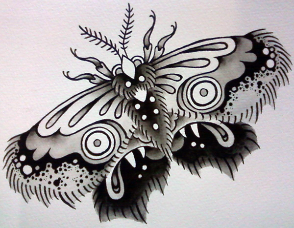 Unique Black Ink Moth Tattoo Design
