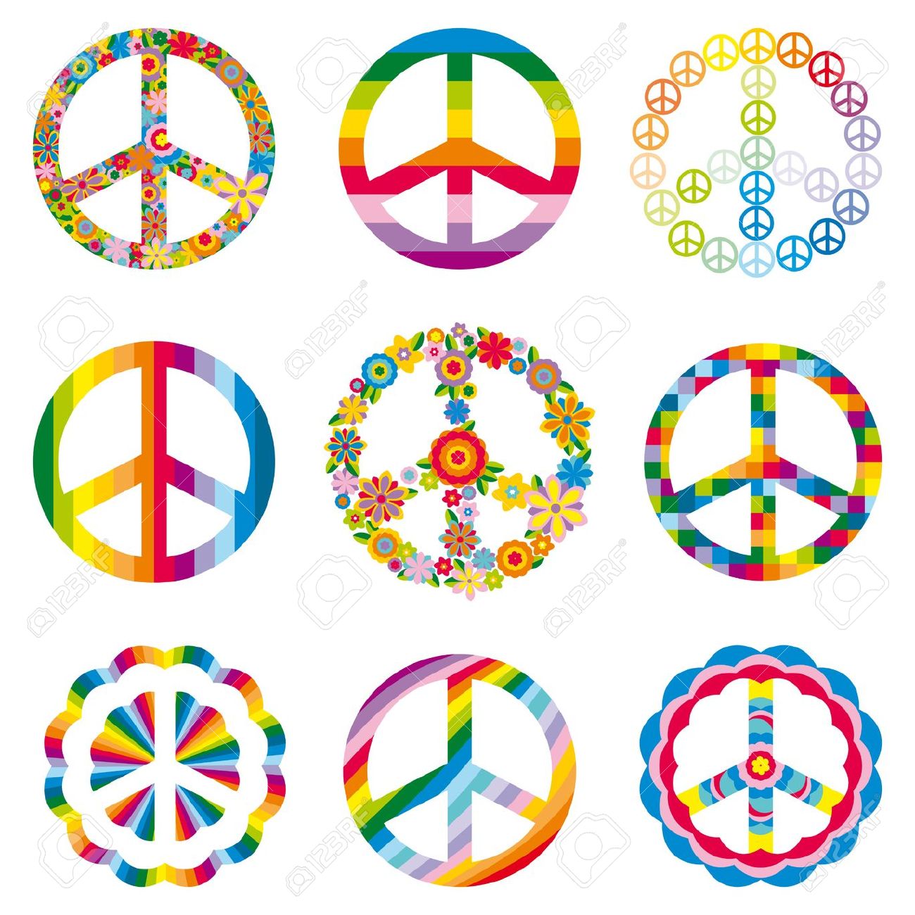 Unique Colorful Nine Peace Logo Tattoo Design