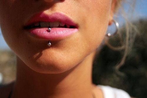 Vertical Barbell Lower Lip Piercing For Girls