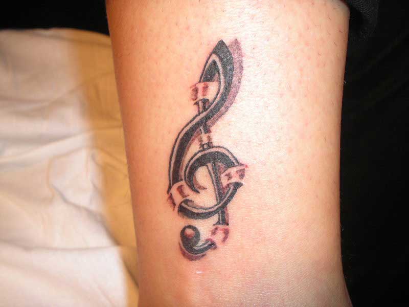 Violin Key Tattoo On Wrist For Women