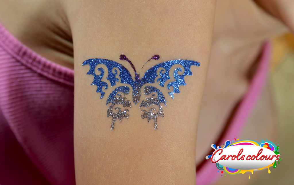 latest Glitter Butterfly Tattoo On Right Half Sleeve