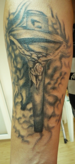 3D Jesus On Cross Tattoo Design For Arm
