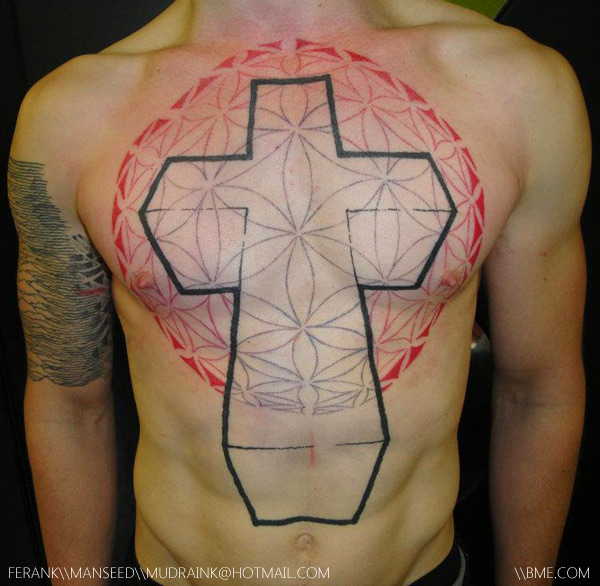 3D Justice Cross Tattoo On Man Full Body