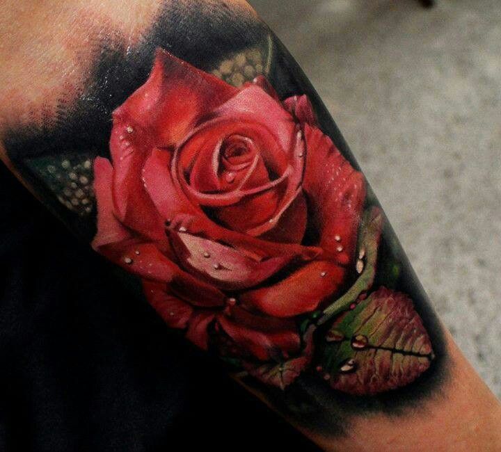 3D Red Rose Tattoo Design For Sleeve