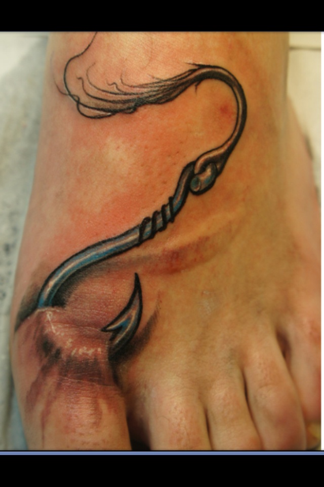3D Ripped Skin Hook Tattoo On Foot