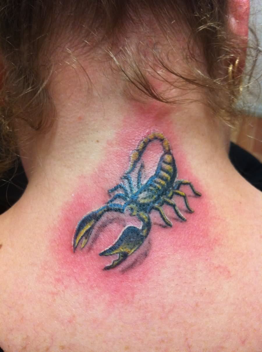3D Scorpion Tattoo On Back Neck