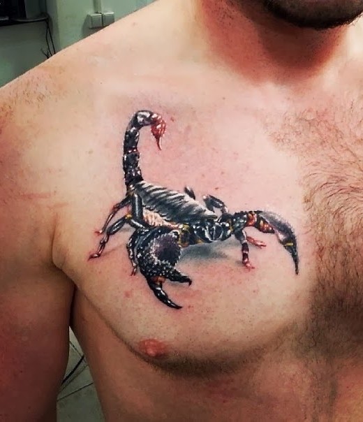 3D Scorpion Tattoo On Man Chest