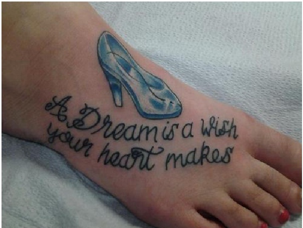 A Dream Is A Wishb Your Heart Makes - Girl Slipper Tattoo On Girl Foot